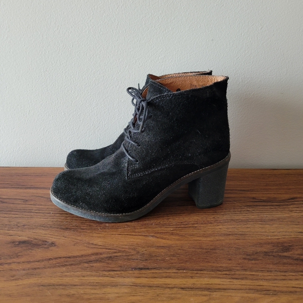 ALDO black suede lace up ankle boots with chunky heels